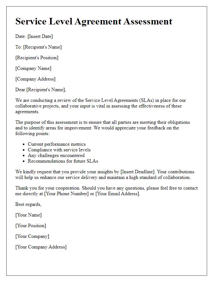 Letter template of service level agreement assessment