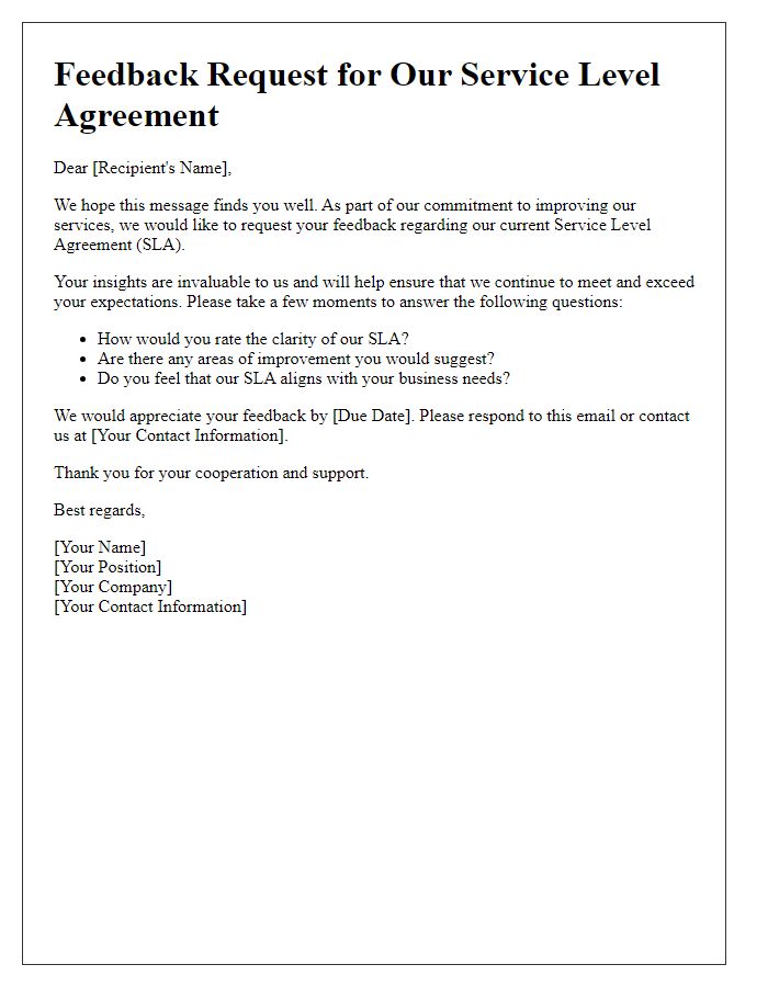 Letter template of service level agreement feedback request