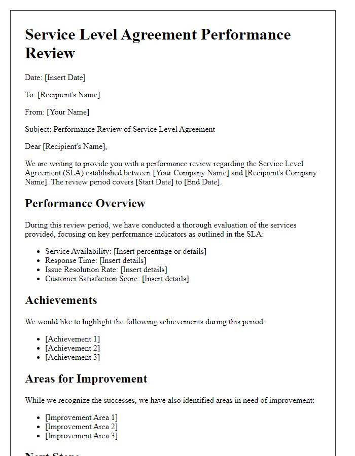 Letter template of service level agreement performance review