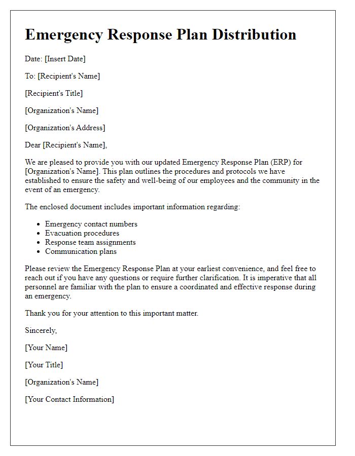 Letter template of emergency response plan distribution