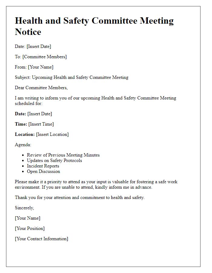 Letter template of health and safety committee meeting