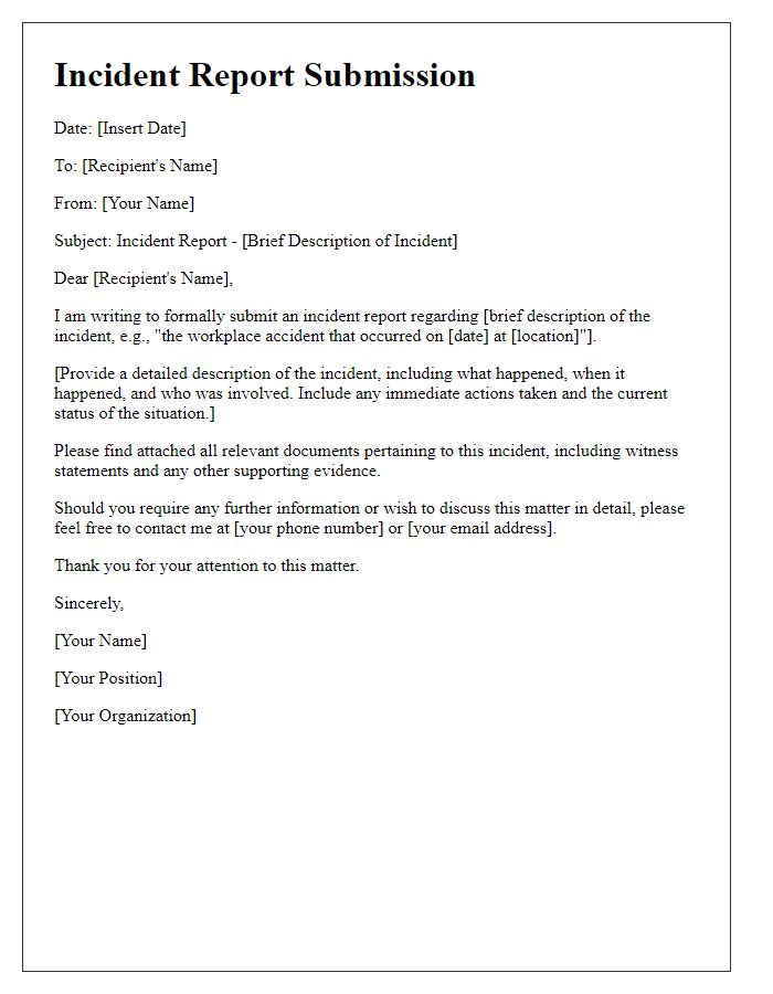 Letter template of incident report submission