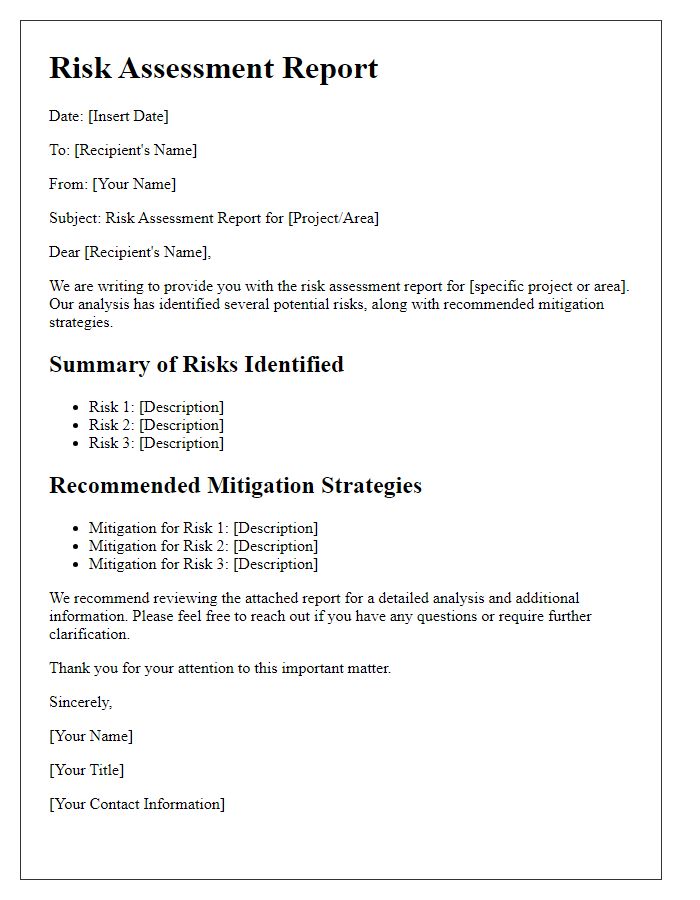 Letter template of risk assessment report communication