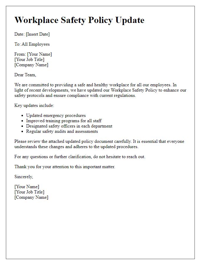 Letter template of workplace safety policy update