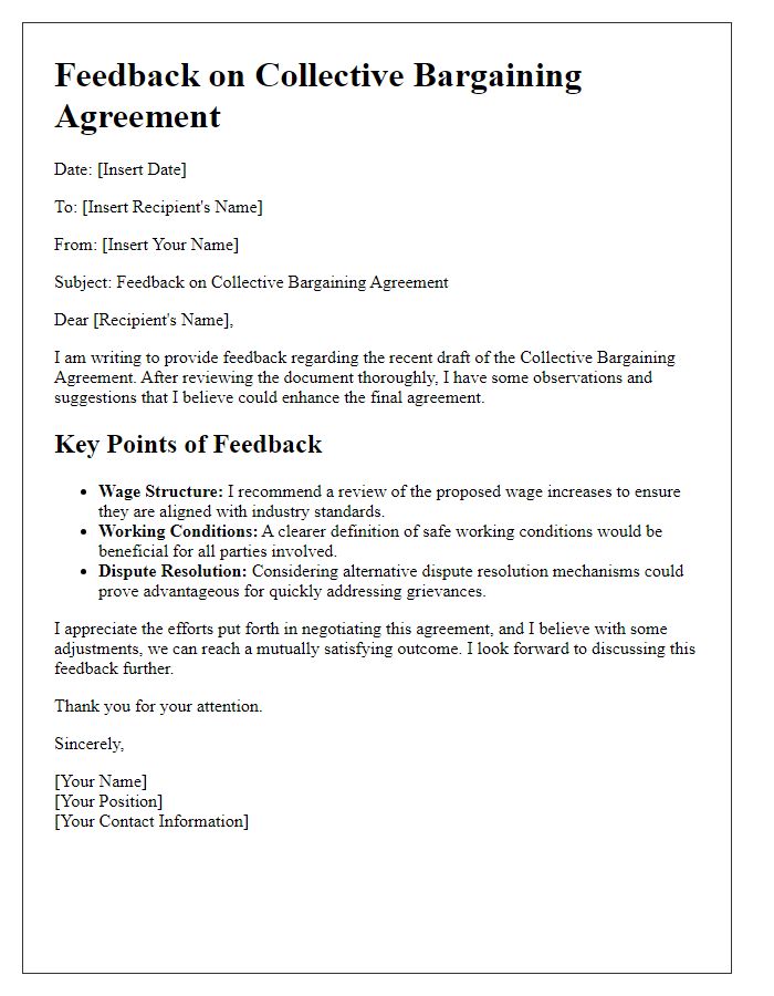 Letter template of collective bargaining agreement feedback