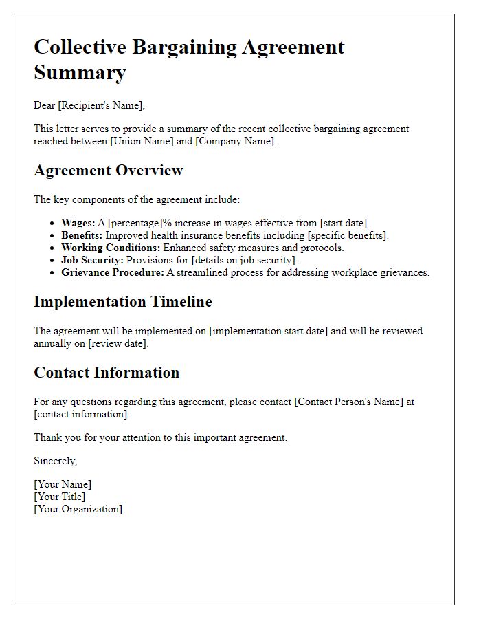 Letter template of collective bargaining agreement summary