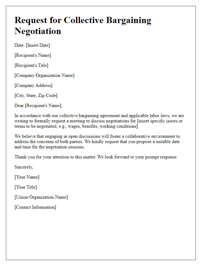 Letter template of collective bargaining negotiation request