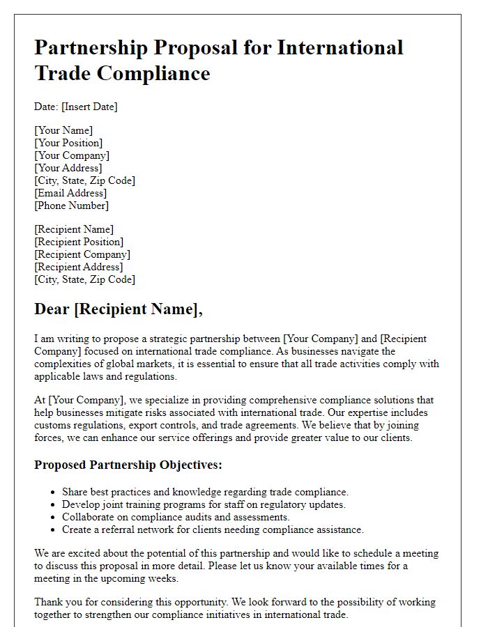 Letter template of international trade compliance partnership proposal