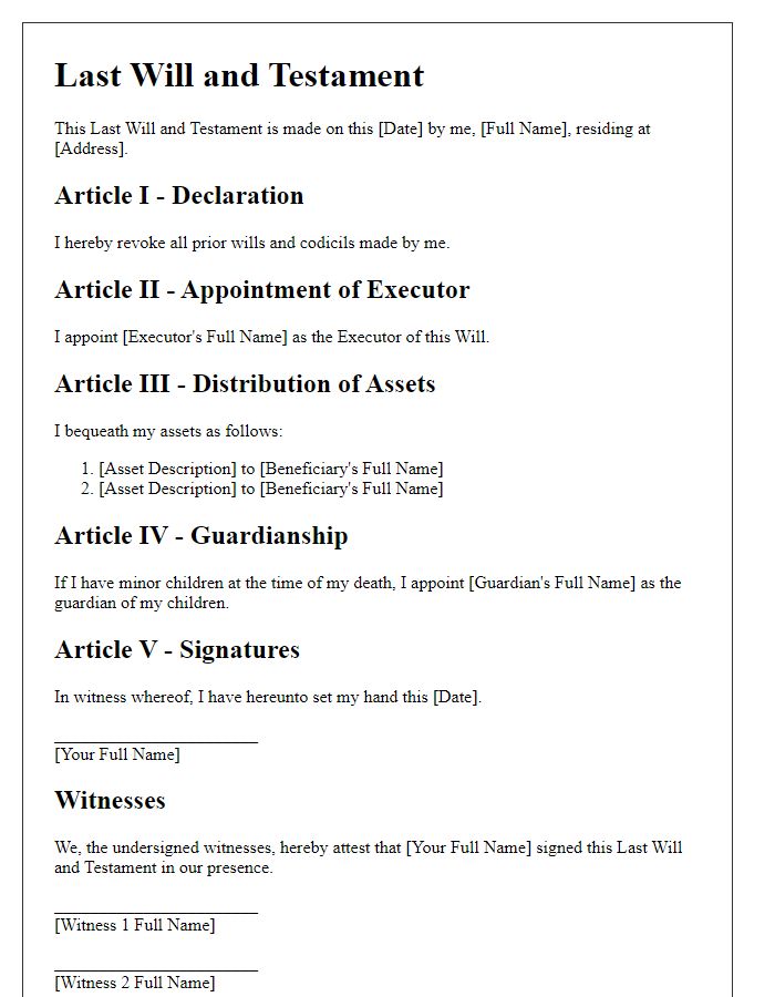 Letter template of last will and testament draft