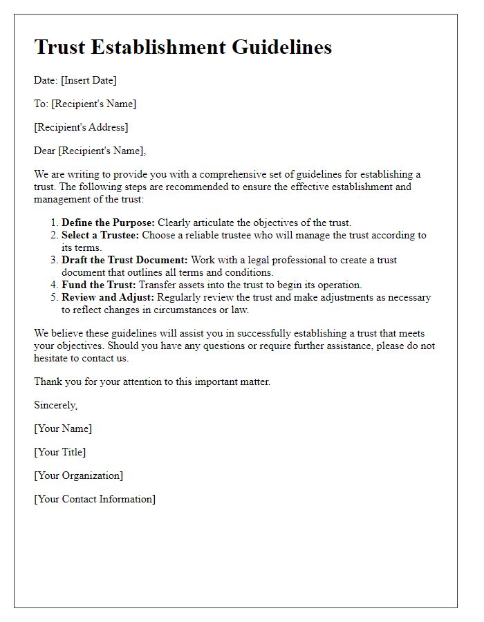 Letter template of trust establishment guidelines