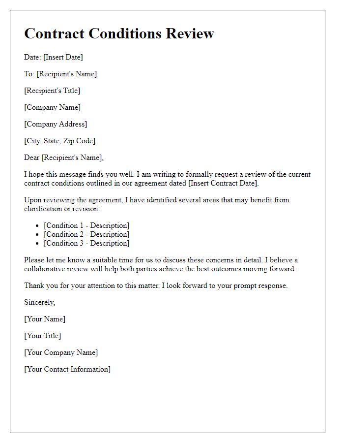 Letter template of contract conditions review