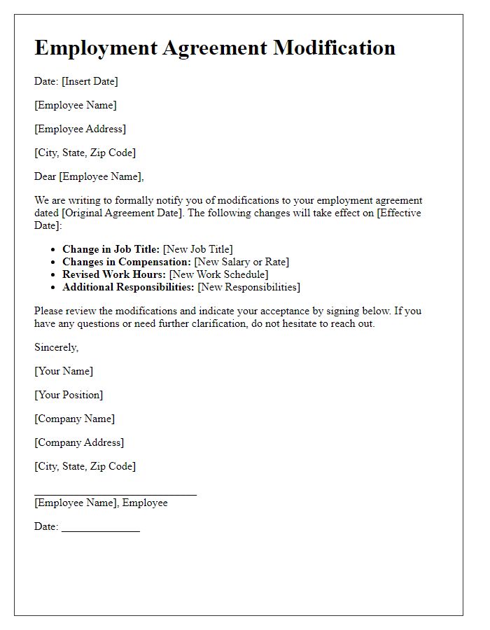 Letter template of employment agreement modifications