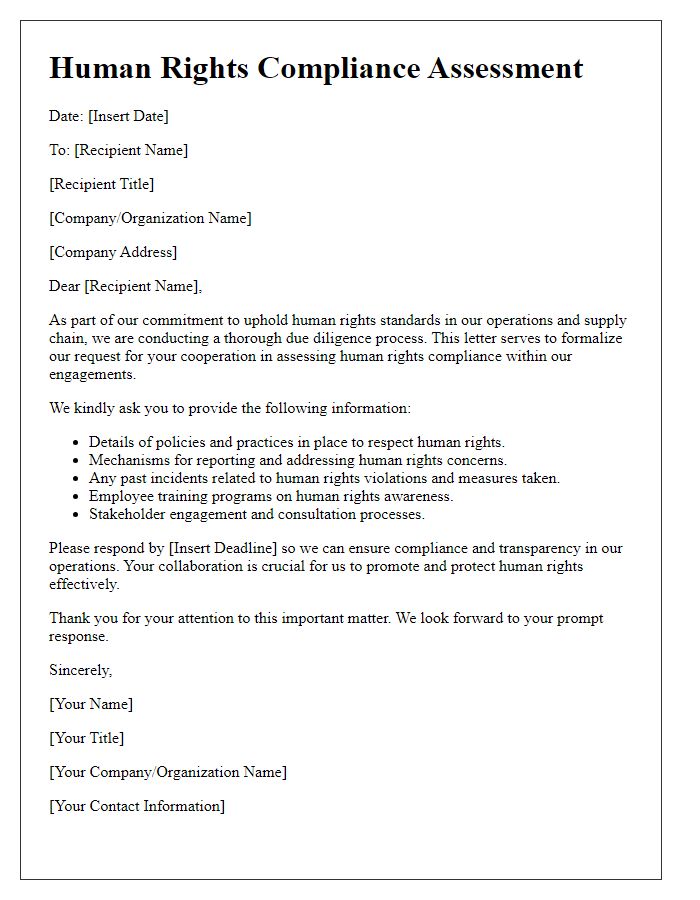 Letter template of human rights compliance for due diligence processes.