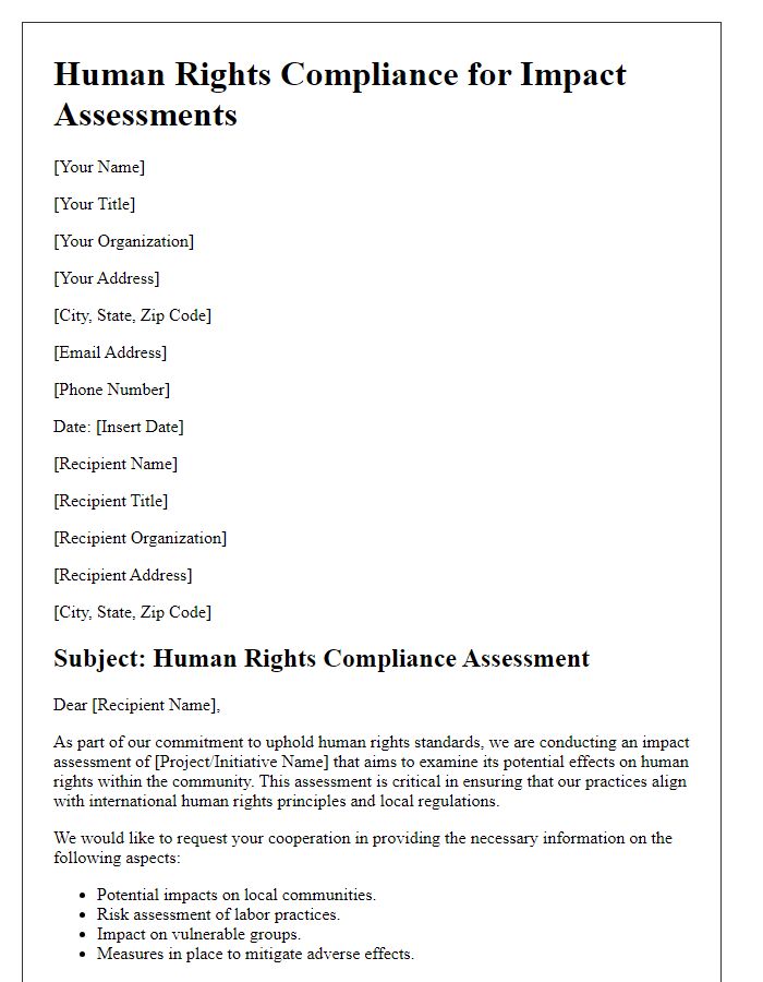 Letter template of human rights compliance for impact assessments.