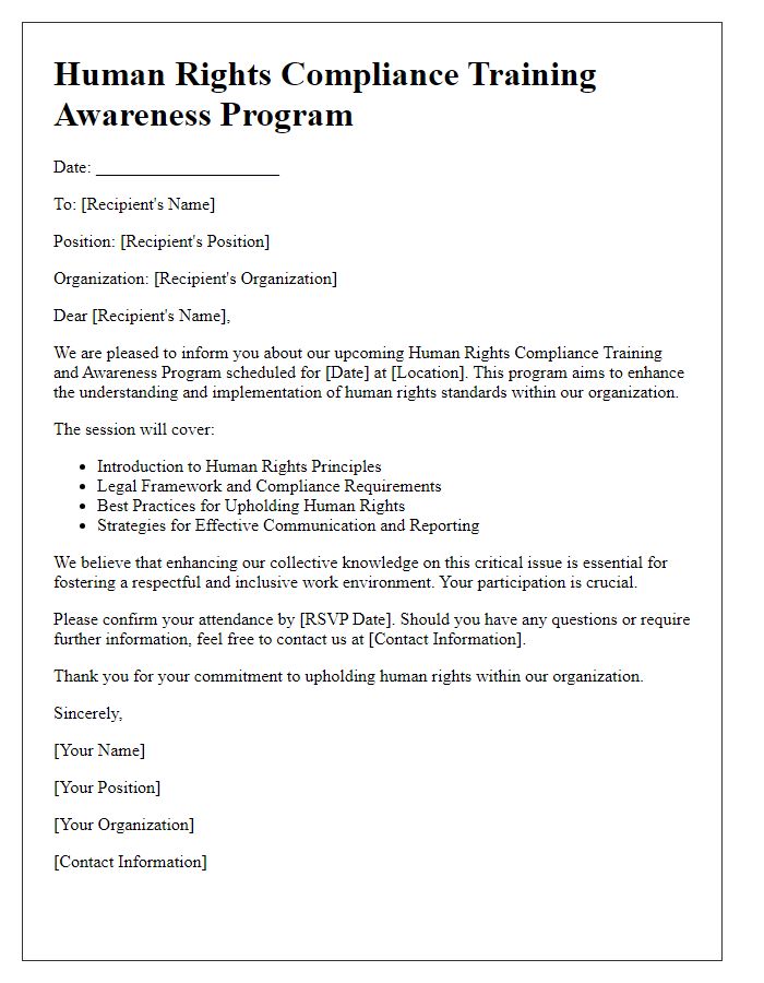 Letter template of human rights compliance for training and awareness programs.