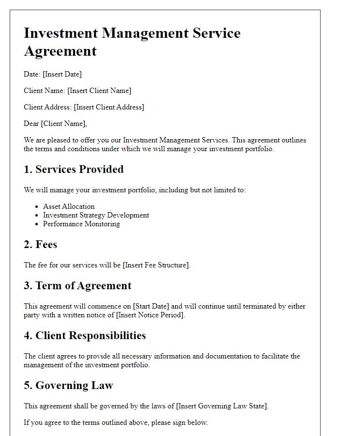 Letter template of investment management service agreement