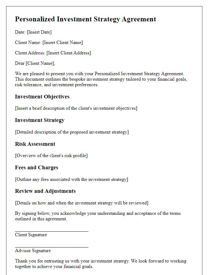 Letter template of personalized investment strategy agreement