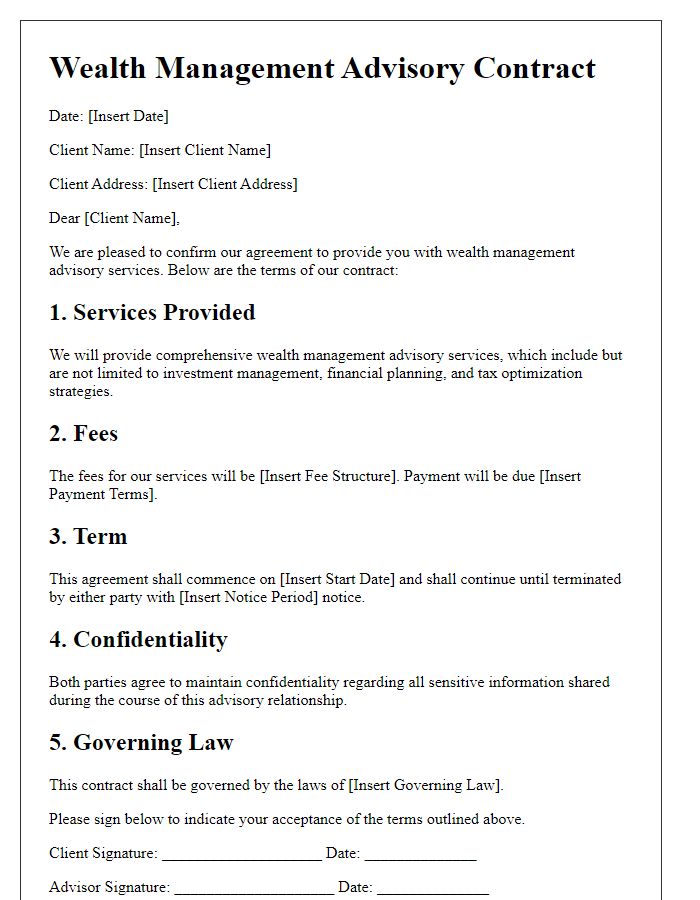 Letter template of wealth management advisory contract