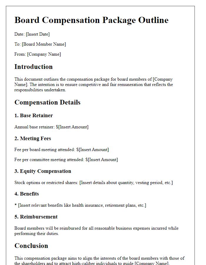 Letter template of board compensation package outline