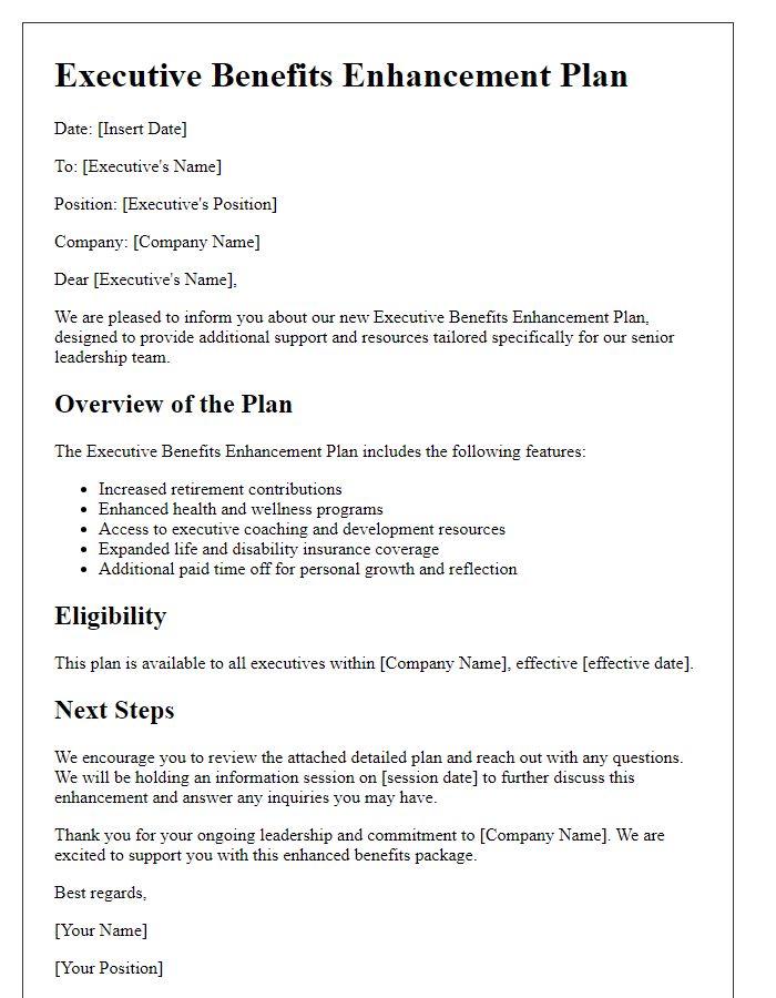 Letter template of executive benefits enhancement plan