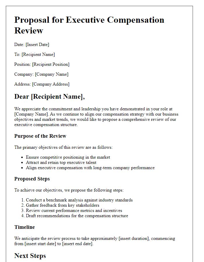 Letter template of executive compensation review proposal