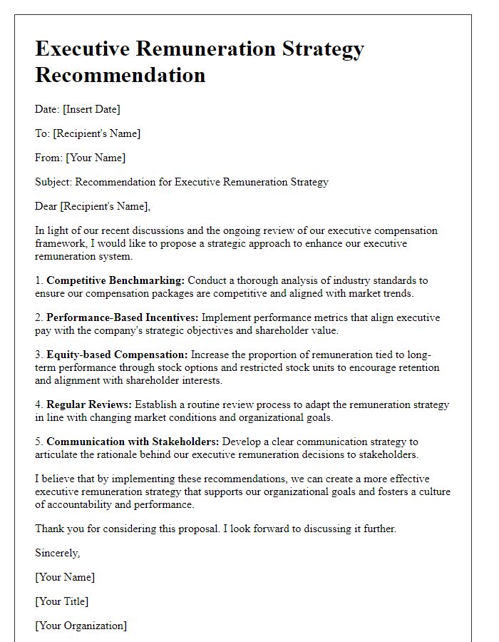 Letter template of executive remuneration strategy recommendation