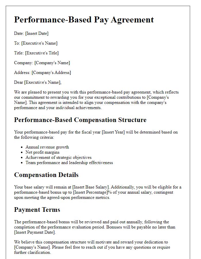 Letter template of performance-based pay for executives