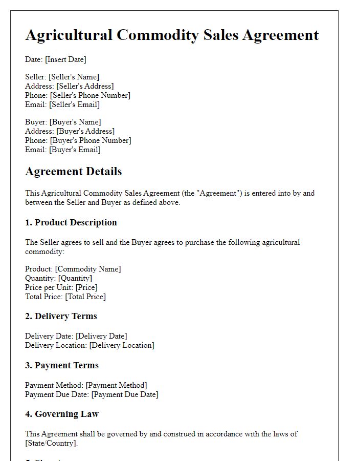 Letter template of agricultural commodity sales agreement