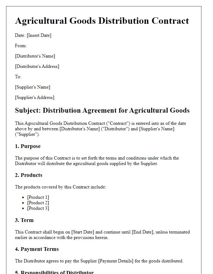 Letter template of agricultural goods distribution contract