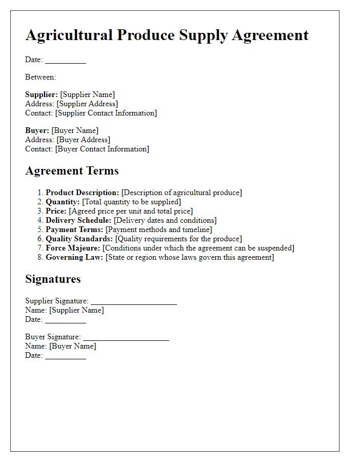 Letter template of agricultural produce supply agreement