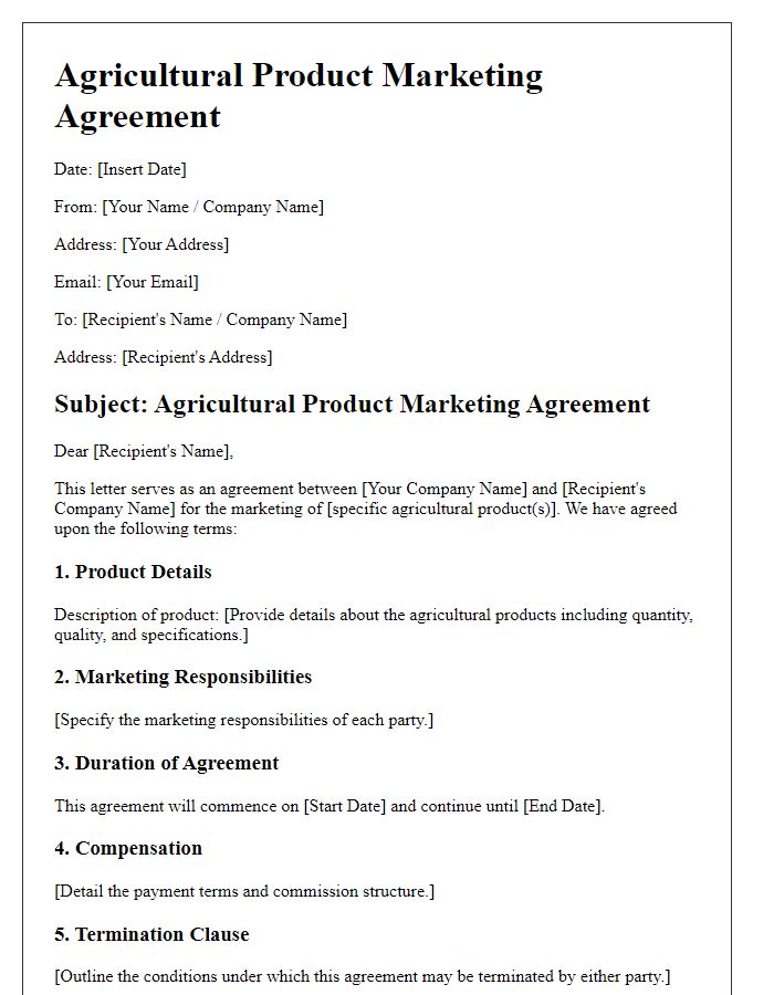 Letter template of agricultural product marketing agreement