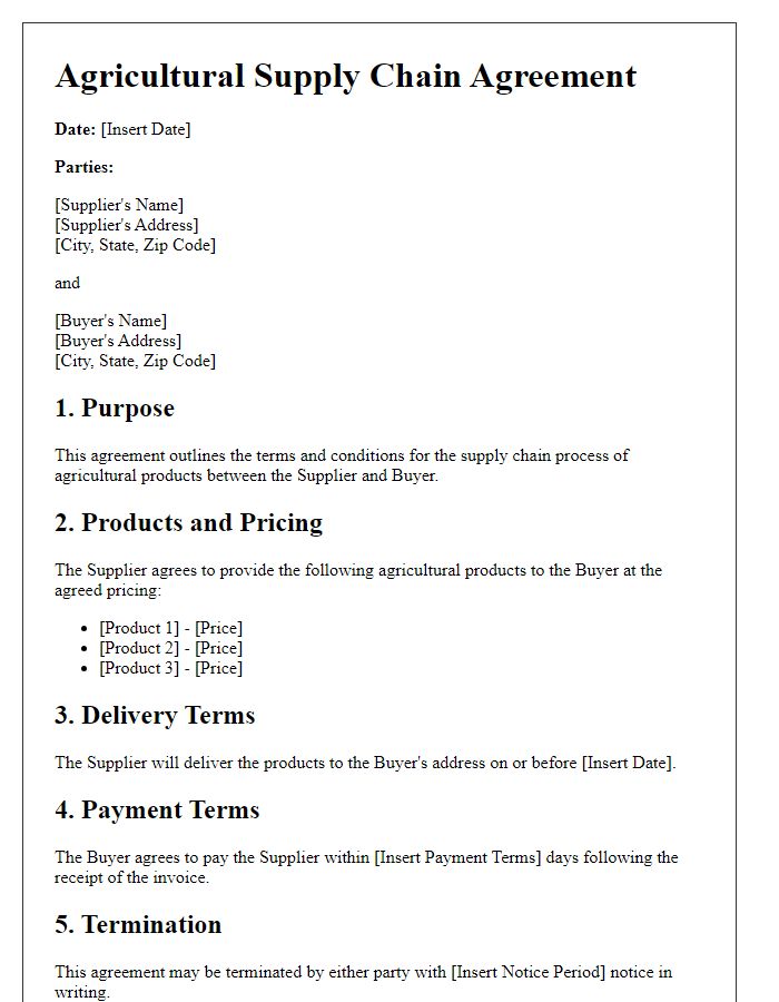 Letter template of agricultural supply chain agreement