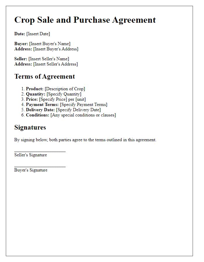 Letter template of crop sale and purchase agreement