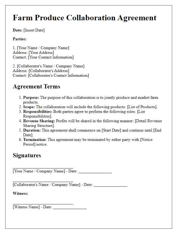 Letter template of farm produce collaboration agreement