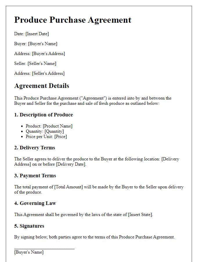 Letter template of produce purchase agreement