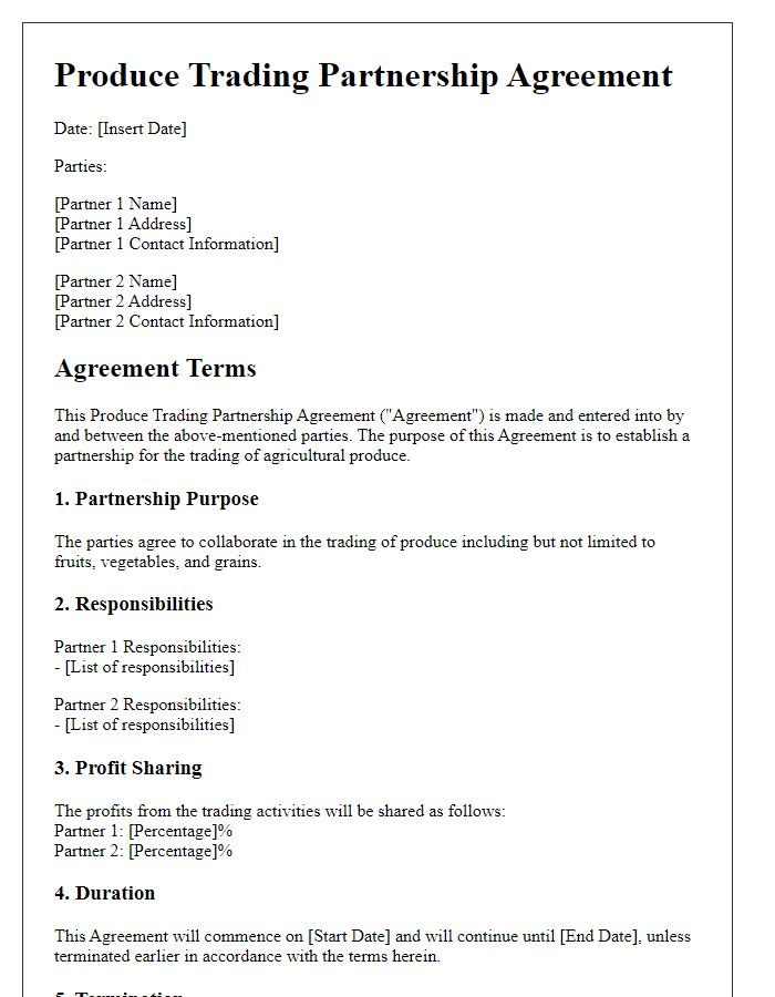 Letter template of produce trading partnership agreement