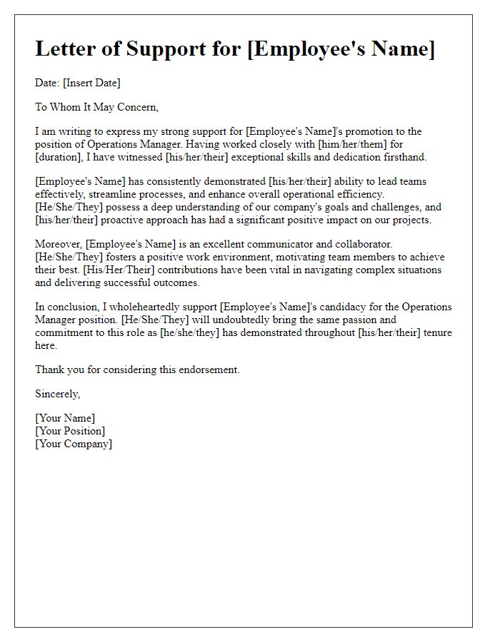 Letter template of backing for an operations manager promotion.