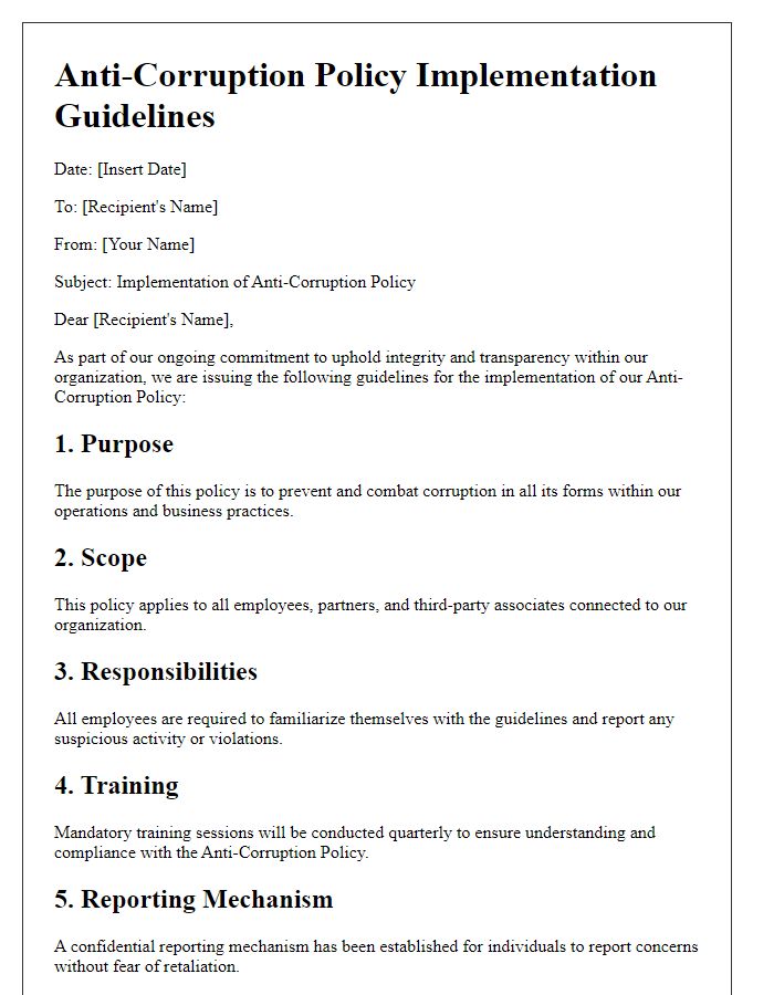 Letter template of anti-corruption policy implementation guidelines