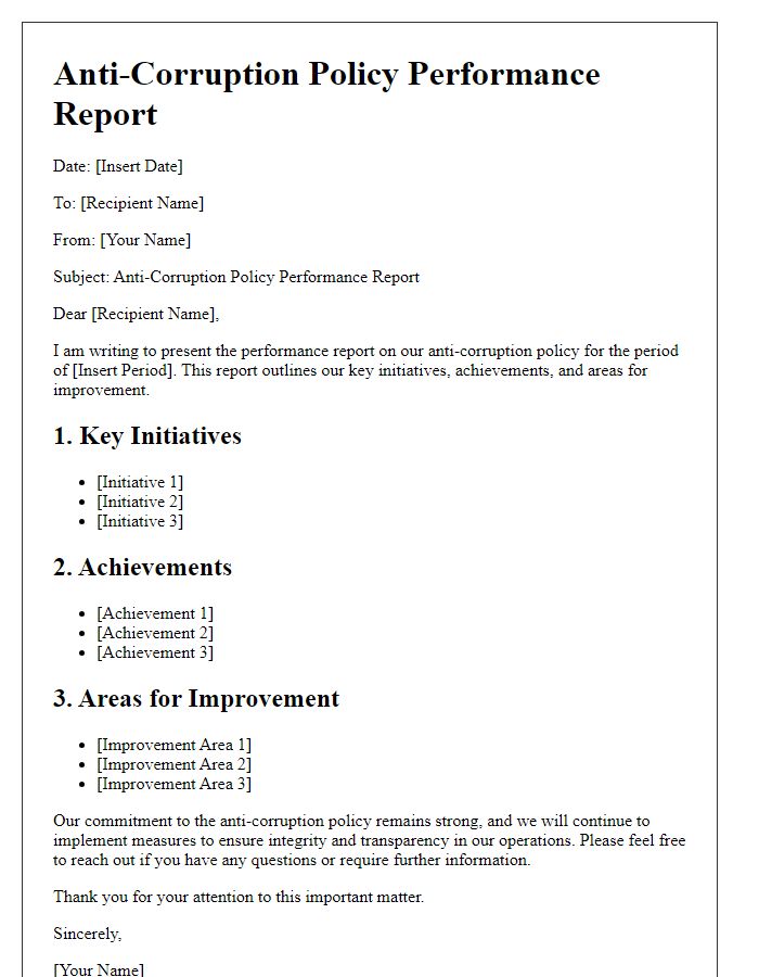 Letter template of anti-corruption policy performance report