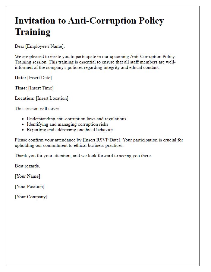 Letter template of anti-corruption policy training invitation