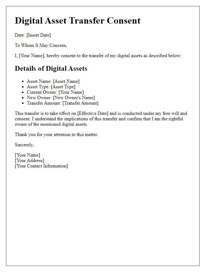 Letter template of digital asset transfer consent