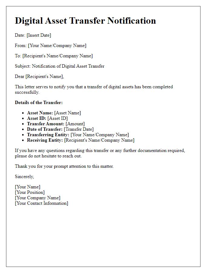 Letter template of digital asset transfer notification