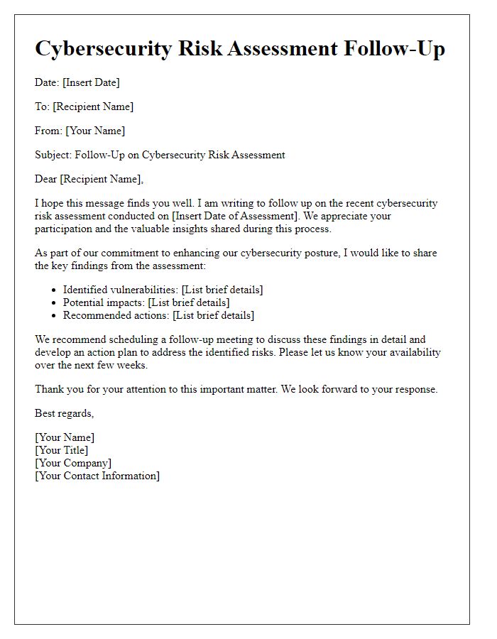 Letter template of cybersecurity risk assessment follow-up