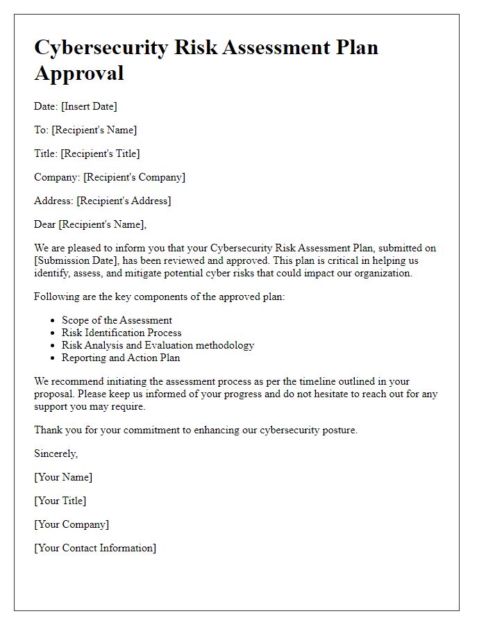 Letter template of cybersecurity risk assessment plan approval