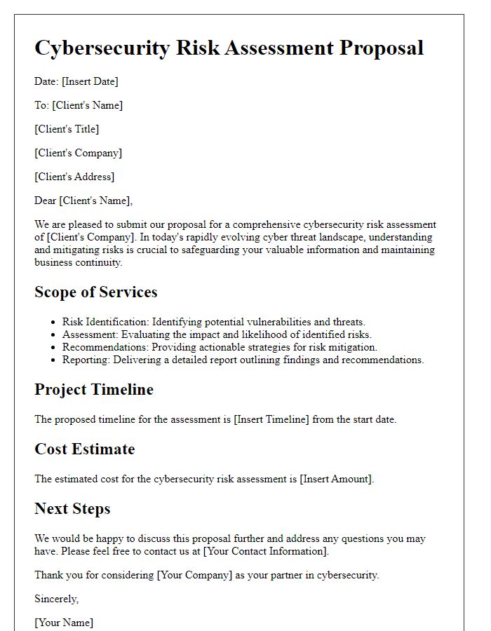 Letter template of cybersecurity risk assessment proposal