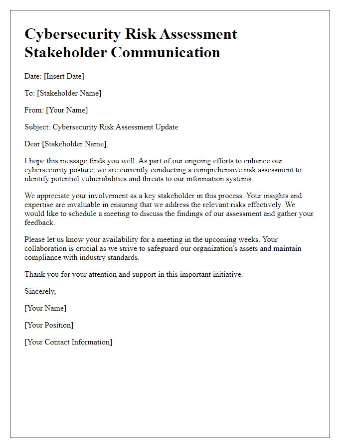 Letter template of cybersecurity risk assessment stakeholder communication