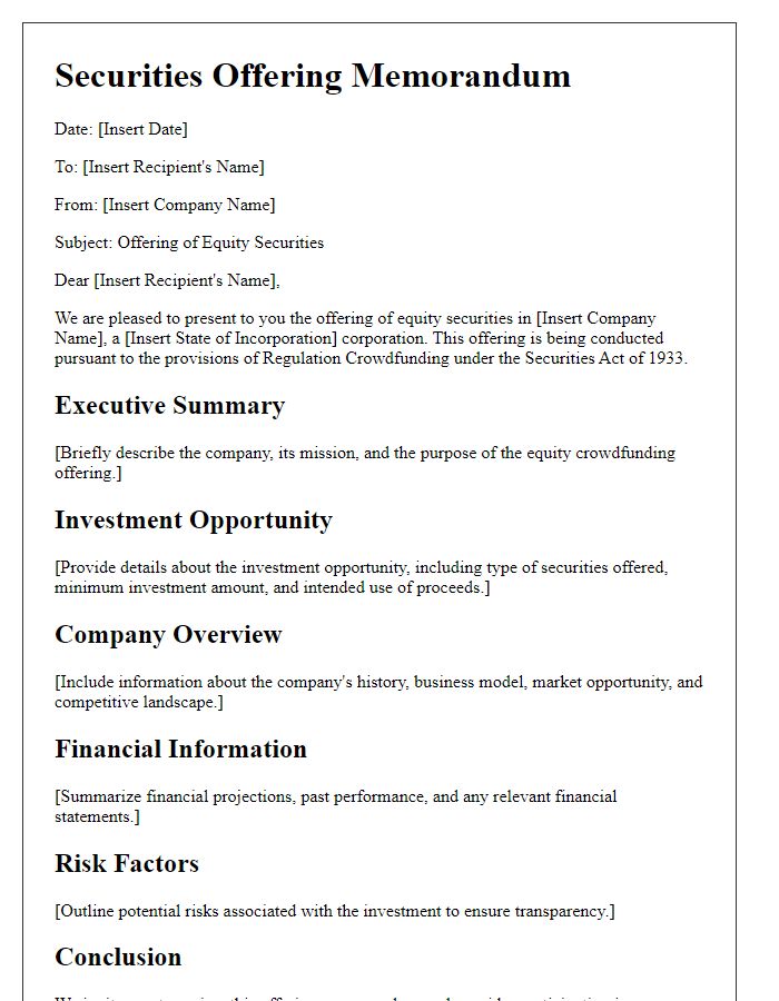 Letter template of Securities Offering Memorandum for Equity Crowdfunding