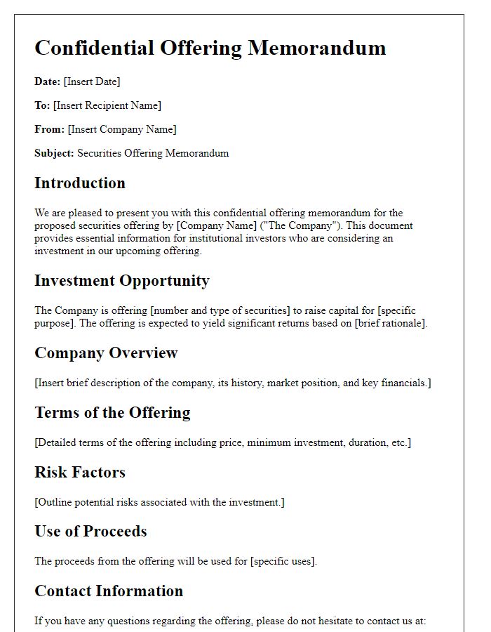 Letter template of Securities Offering Memorandum for Institutional Investors