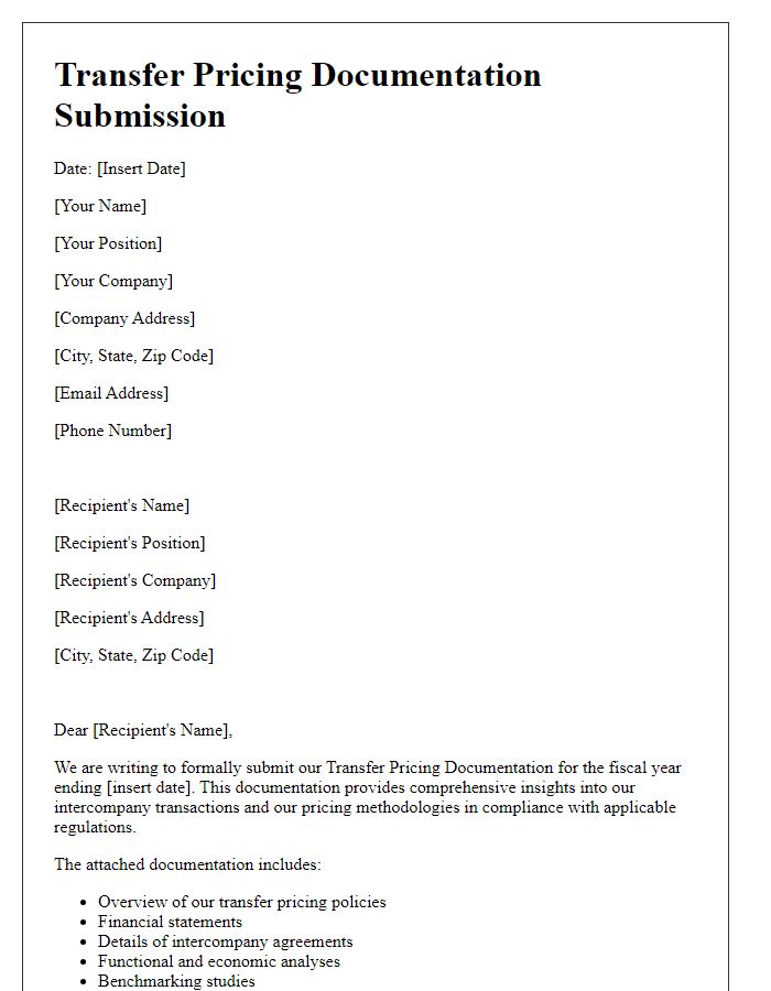 Letter template of transfer pricing documentation submission