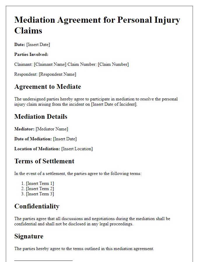 Letter template of mediation agreement for personal injury claims.